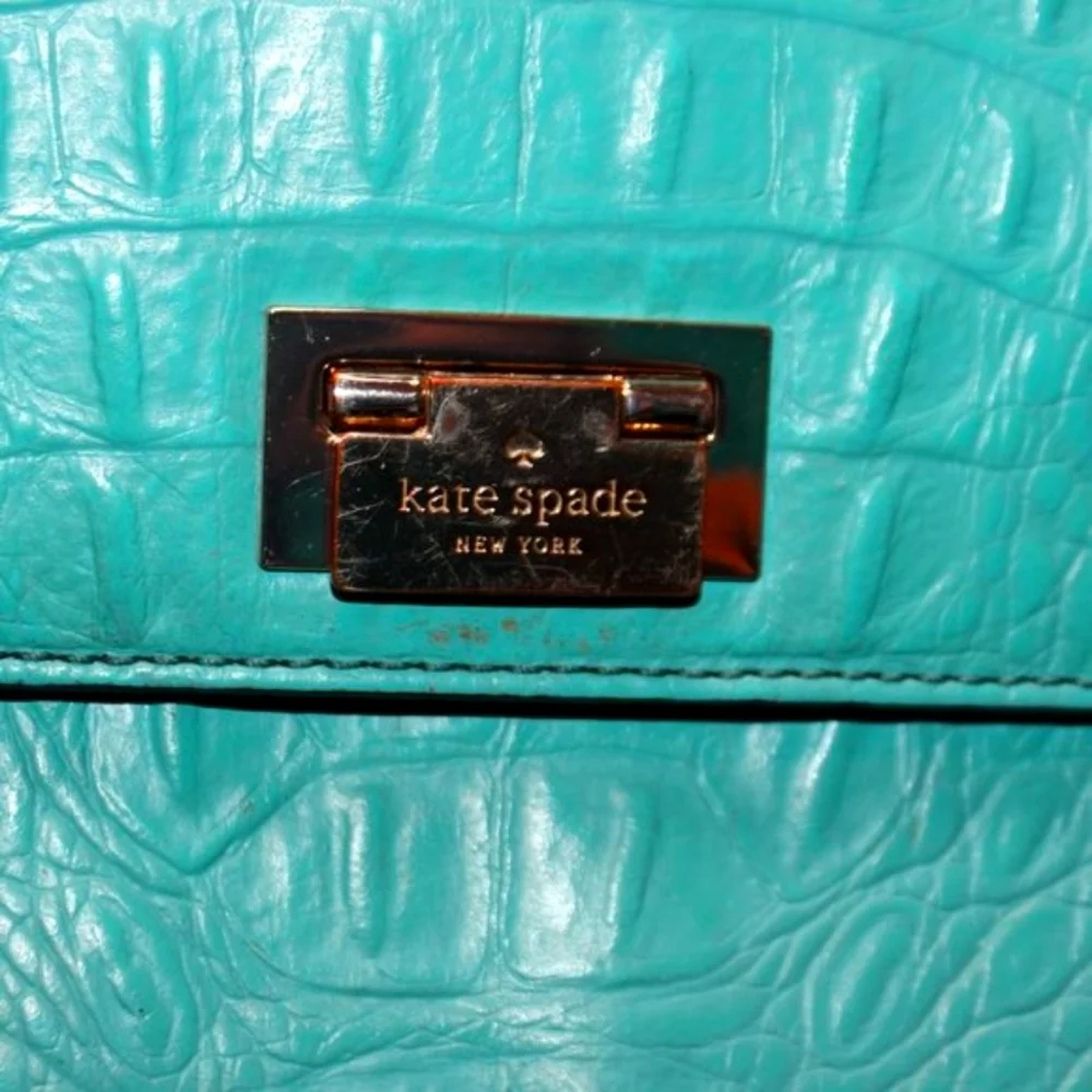 Kate Spade New York Turquoise Crocodile Print Leather Shoulder Bag